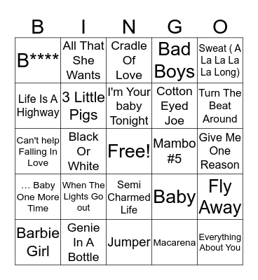 90s Hits Bingo Card