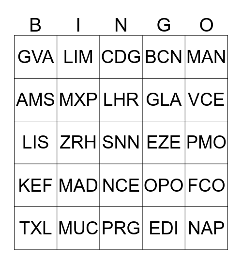 EWR 756 International Bingo Card