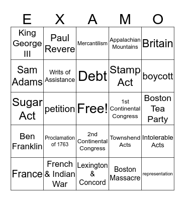 Causes of the Am. Rev. Bingo Card