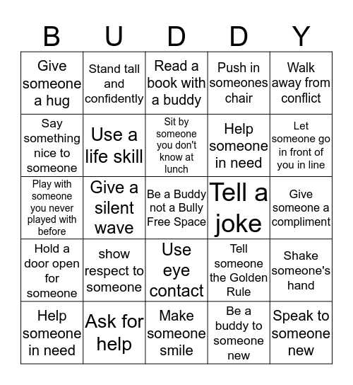 Be a Buddy not a Bully Bingo Card