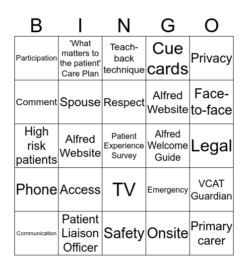 Partnering With Consumers Bingo Card