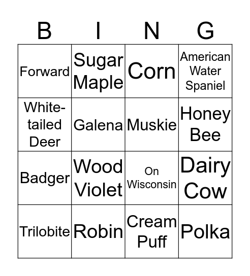 Wisconsin Symbols Bingo Card