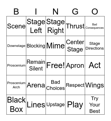 Theatre Arts 1st 6 Weeks Bingo Card