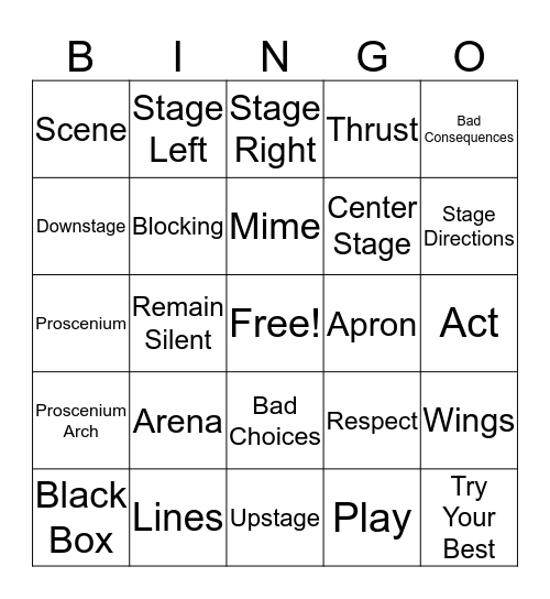 Theatre Arts 1st 6 Weeks Bingo Card