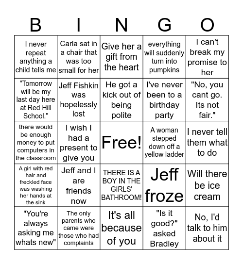 There is a Boy in the Girls' Bathroom: Chapters 36-38 Bingo Card