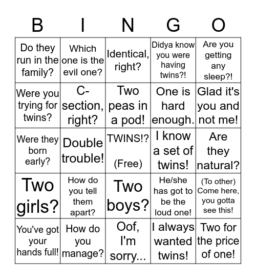 Twin Bingo Card