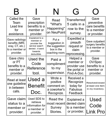 Customer Service Week BINGO Card