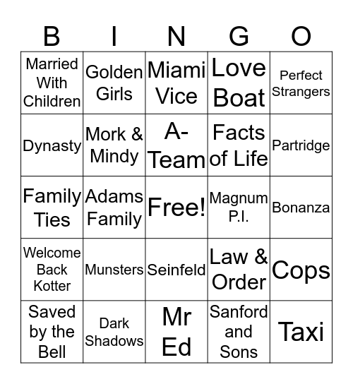 TV Theme Song Bingo Card