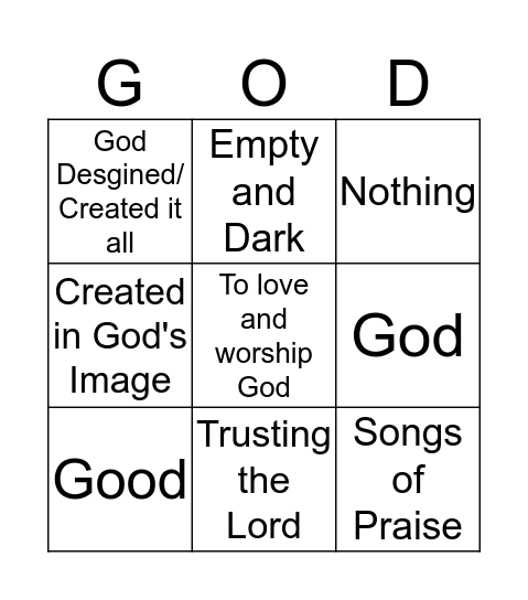 God: The Creator King Bingo Card
