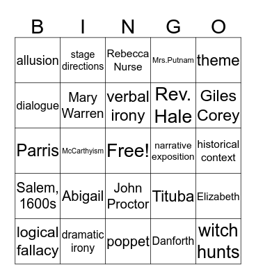 The Crucible Bingo Card