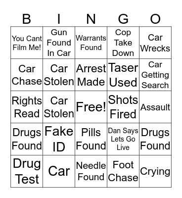 Live PD Bingo Card