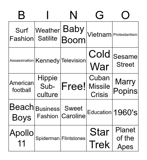 1960's Bingo Card