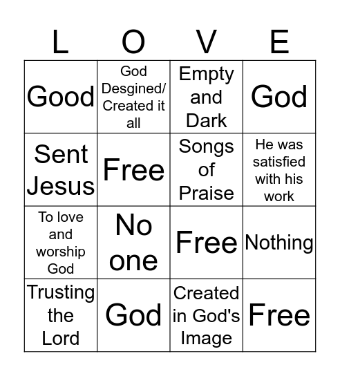 God: The Creator King Bingo Card