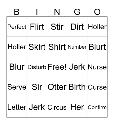 IR, ER, UR Bingo Card