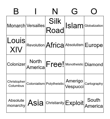Revolutions Bingo Card