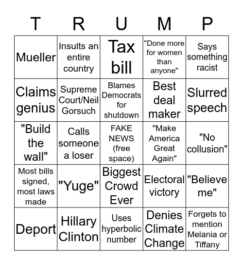 Stable Genius BINGO Card