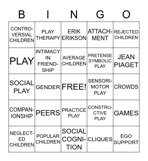 PEERS Bingo Card