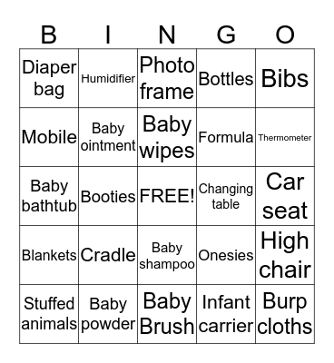 Lauren's Baby Bingo Card