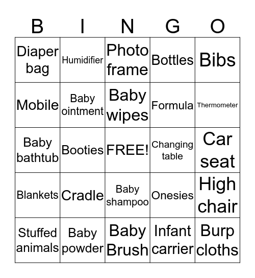 Lauren's Baby Bingo Card