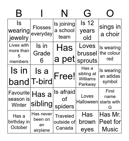 Girls on the Go (getting to know you) Bingo Card