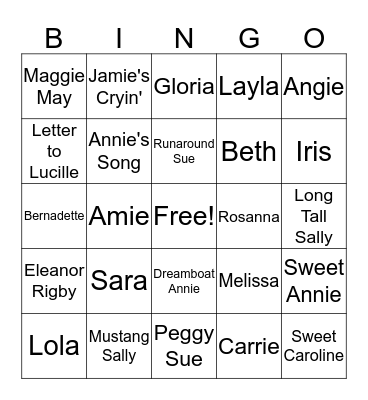 Girl Names 2 Bingo Card