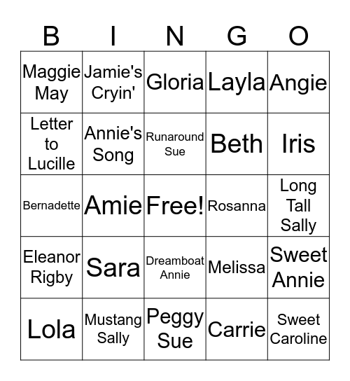 Girl Names 2 Bingo Card