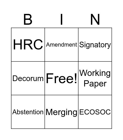 MUN Bingo Card