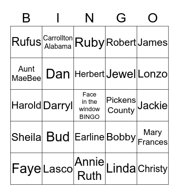 Sanders Family Bingo Card