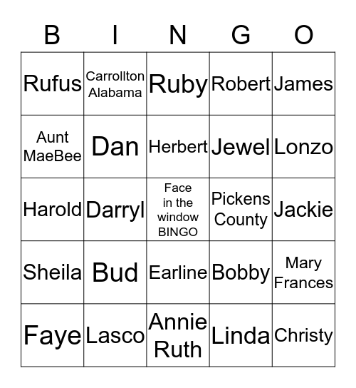 Sanders Family Bingo Card