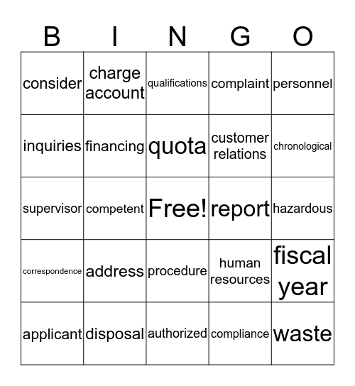 WorkKeys Vocabulary 1-4 Review Bingo Card