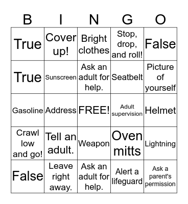 Be Safe Bingo! Bingo Card