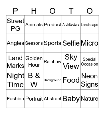 Photo Bingo  Bingo Card