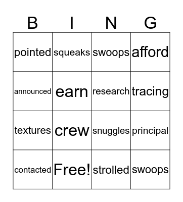 Vocabulary Bingo Card