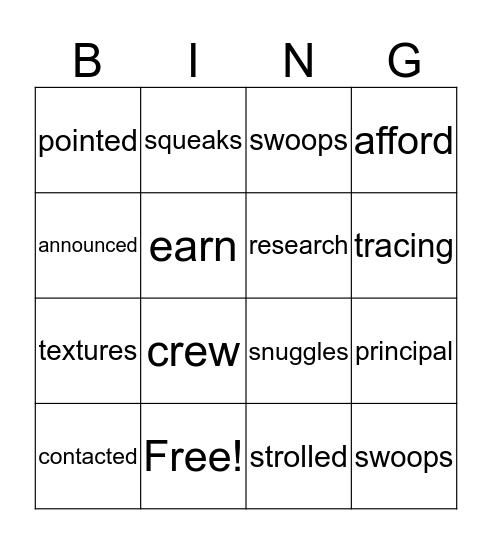 Vocabulary Bingo Card