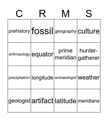 Origins of Civilization Vocab Bingo Card
