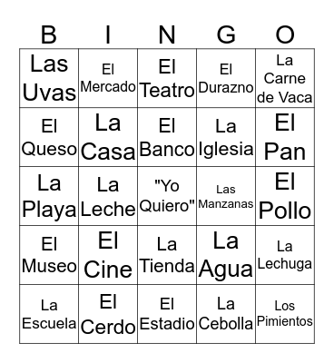 Las Comidas y Los Lugares Bingo Card