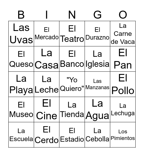 Las Comidas y Los Lugares Bingo Card