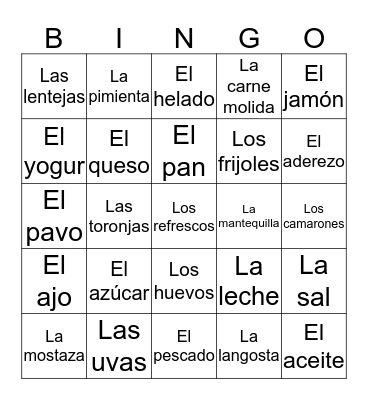 En el supermercado Bingo Card