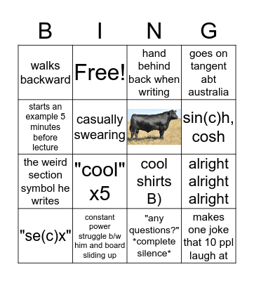calc w angus Bingo Card