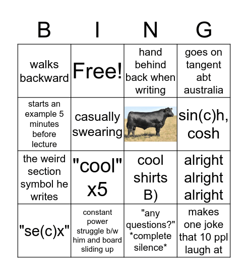 calc w angus Bingo Card