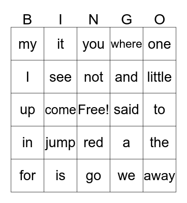 Sight Words 1 Bingo Card