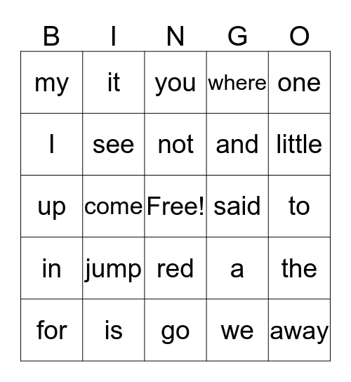 Sight Words 1 Bingo Card