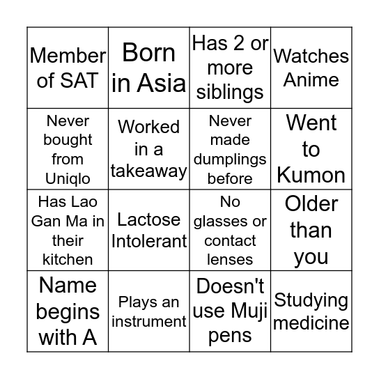 China Bingo Card