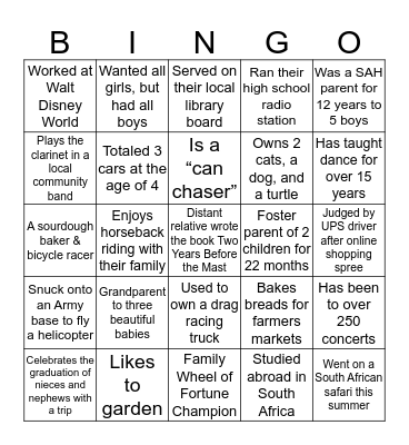 PLA Classmate Bingo Card