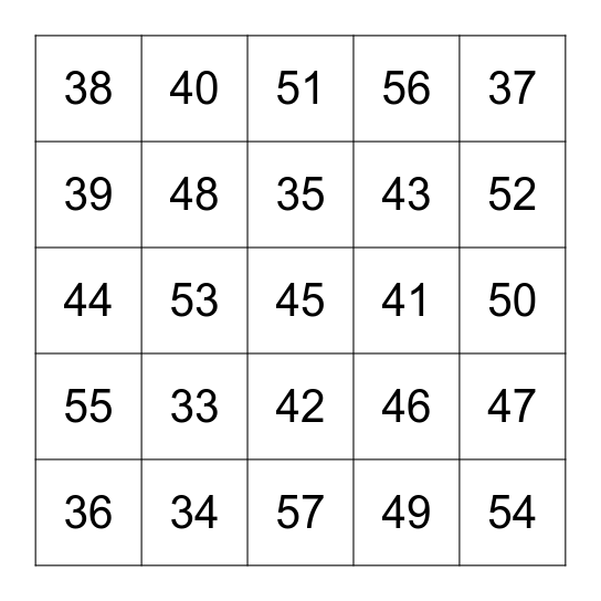 dount in order starting with any number. Highlight and right click to "speak it". Bingo Card