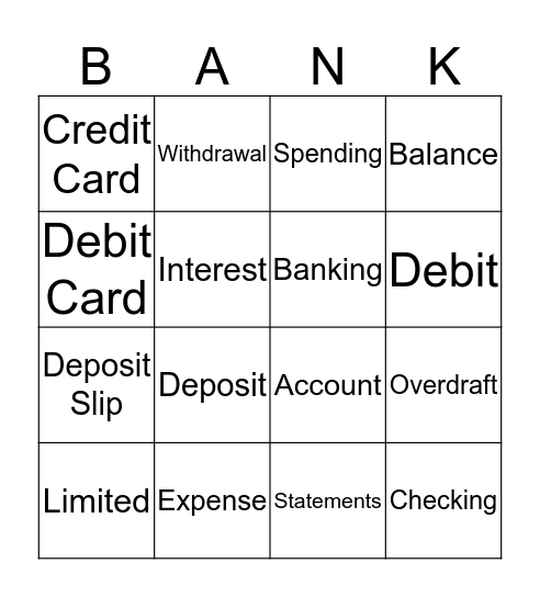 Checking & Savings Bingo Card