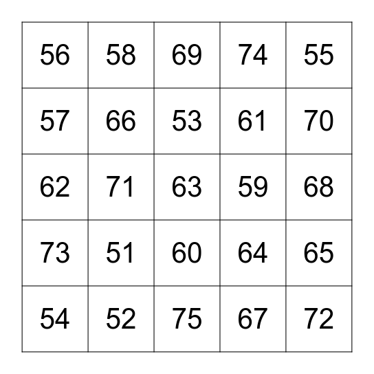 Start at any number to count in order. Highlight and right click to hear "Speak It". Stop counting at the greatest number. Bingo Card