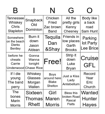 Country Songs  Bingo Card