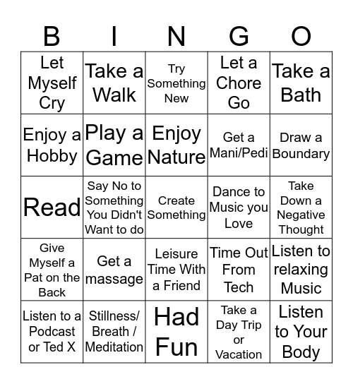 SELF-CARE BINGO Card