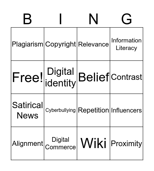 Digital Citizenship Bingo Card